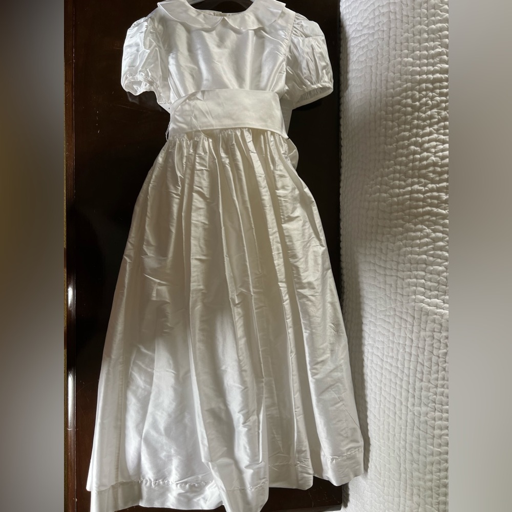 fully silk, white dress is perfect for first communion, Easter, flower girl